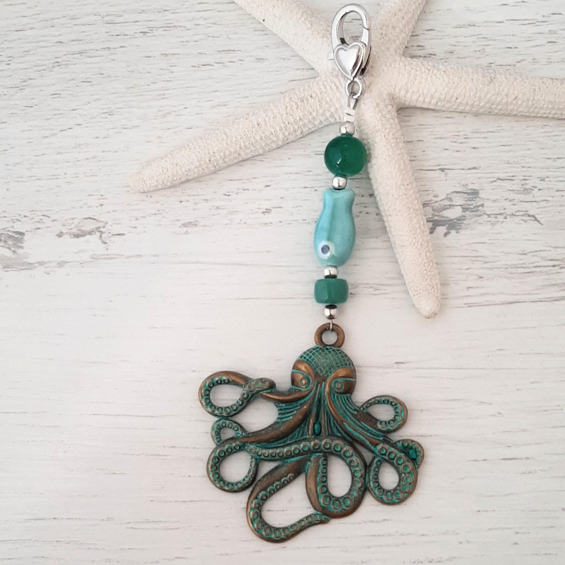 Wechselanhänger, Wechselschmuck, Kettenanhänger, Taschenbaumler " Krake Patina Petrol + Mint Silber Mix & Match Must Have von IlarteCardundSchmuck