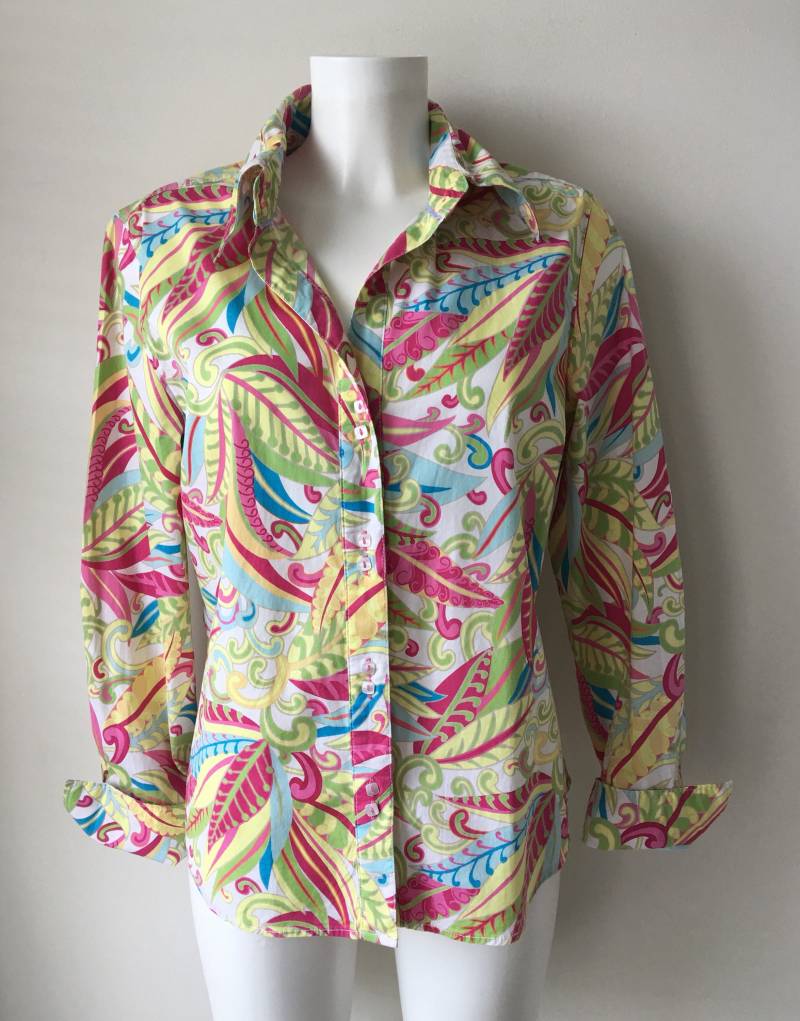 90S Tommy Hilfiger Paisley Bluse Blumenmuster Baumwolle Durchgeknöpft | Größe L von IldiVintage