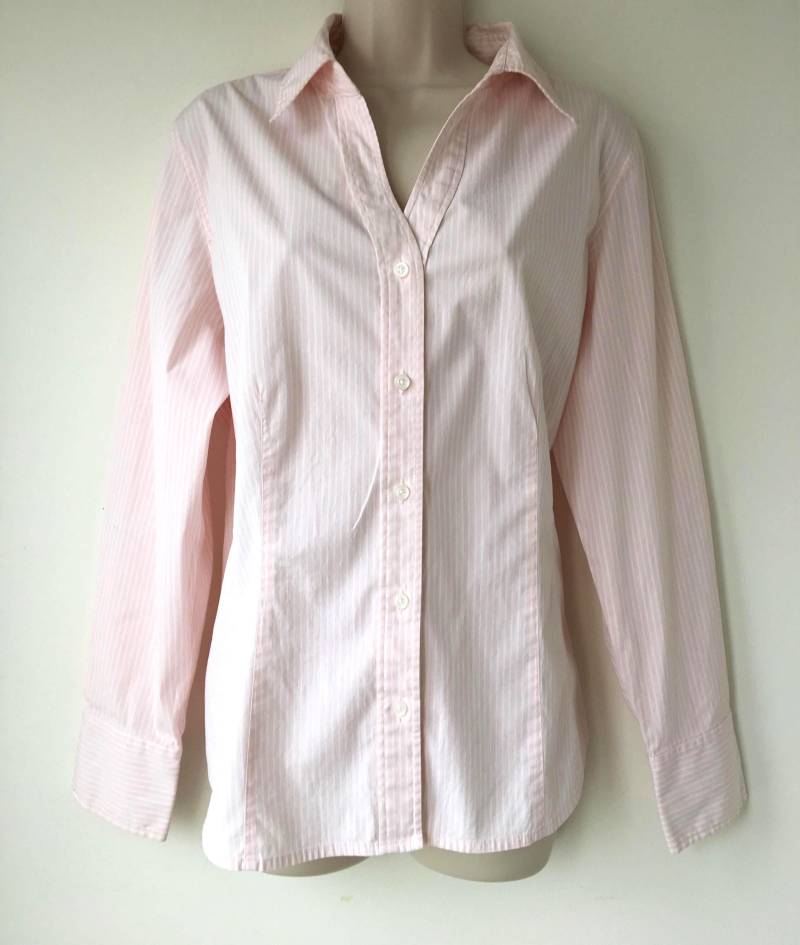 Vintage 90Er Jahre Gap Pink Striped Shirt Taillierte Bluse Aus Baumwollgemisch, Xl Usa-Zoll von IldiVintage