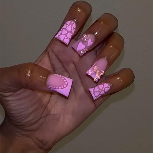 24 Stück French Tip Wide Press On Nails Mit Herz Perlen Akzenten Für Frauen Vollständige Abdeckung Bowknots Dekoration Künstliche Nägel von Illkjasfc