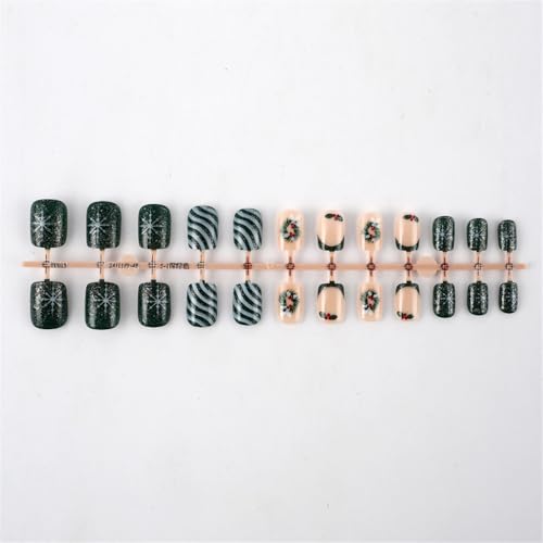 24 Stück Kranz Zum Aufkleben Auf Den Nägeln Kurzes Aufdrücken Der Nägel Weihnachten Vollständige Abdeckung Künstliche Nägel Streifen Künstliche Nägel Für Frauen von Illkjasfc