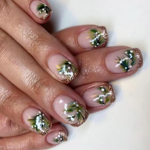 24 Stück Quadratische Weihnachtsnägel Zum Aufdrücken Mit Französischen Spitzen Designs Mit Weihnachtsbaum Vollabdeckungen Nagelzubehör Für Frauen von Illkjasfc