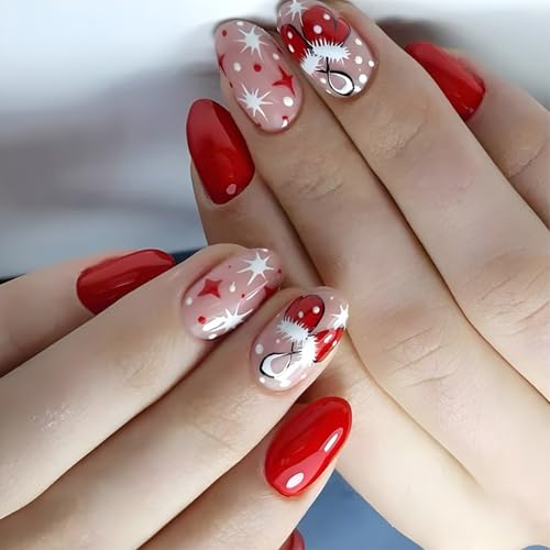 24 Stück Weihnachtliche Press On Nägel Kurze Mandel Acrylnägel Mit Handschuhen Designs Glänzende Künstliche Nägel Für Frauen Und Mädchen von Illkjasfc