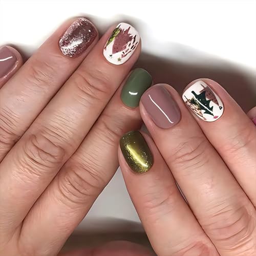 24x Weihnachtsbaum Künstliche Nägel Kurze Falsche Nägel Weihnachten Press On Nails Vollständige Abdeckungen Stick On Nails Für Frauen von Illkjasfc