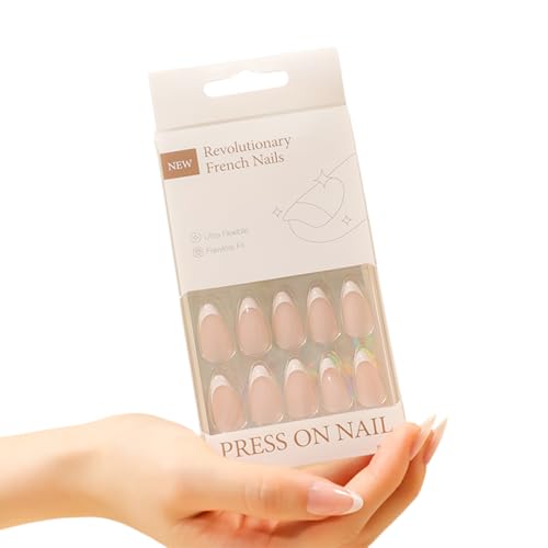 30-teiliges Press On Nägel Mandel Mitte Kunstnägel Acryl Falschnägel Set Mit Französischer Spitze Zum Aufkleben Auf Den Nägeln Für Frauen Und Mädchen von Illkjasfc