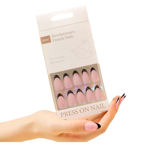 30-teiliges Press On Nägel Mandel Mitte Kunstnägel Acryl Falschnägel Set Mit Französischer Spitze Zum Aufkleben Auf Den Nägeln Für Frauen Und Mädchen von Illkjasfc
