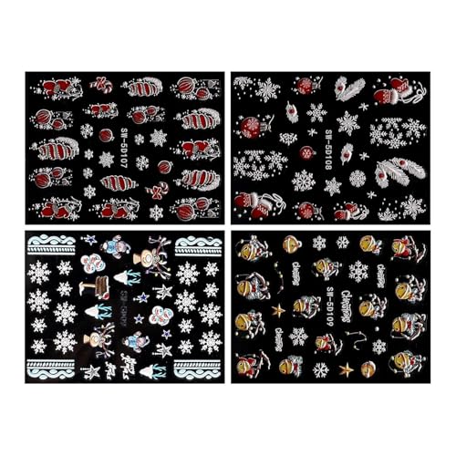 4 Bögen Schneeflocken Nagelkunst Aufkleber Weihnachts Nagelaufkleber Schneemann Nagelaufkleber Nagelkunst Dekorationen Für Den Winter von Illkjasfc