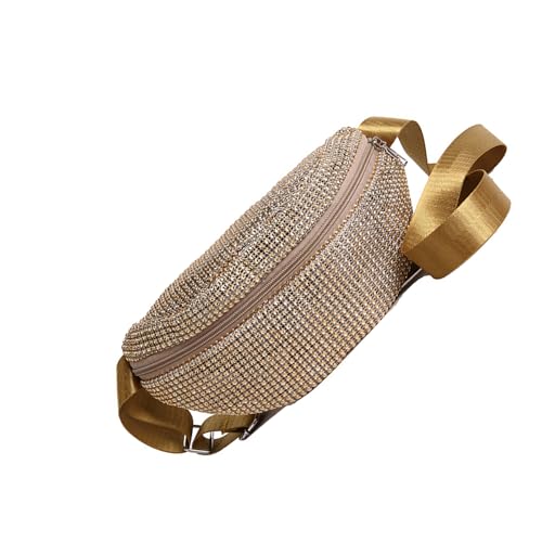 Einzigartige Damen-Hüfttasche mit Strasssteinen, verzierte Schultertasche, Umhängetasche, sicherer Reißverschluss, Design für Einkaufen oder Reisen, mit Strasssteinen verzierte Taille, gold, Mass von Illkjasfc