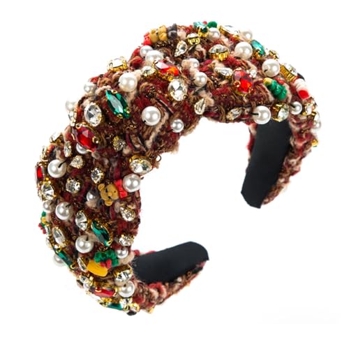 Glitzerndes Weihnachts-Stirnband für Damen, breite Krempe, Stirnbänder mit Perlen-Strass für Mädchen, zum Waschen des Gesichts, Sport von Illkjasfc