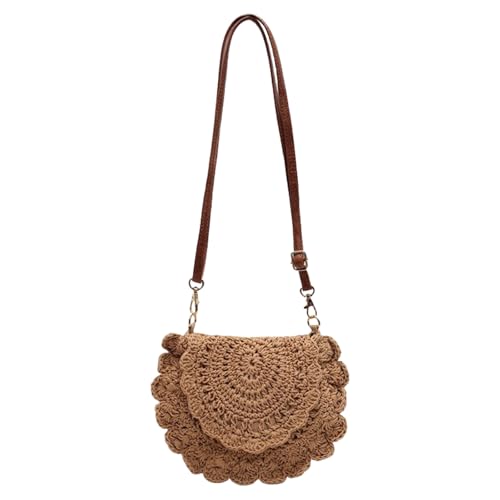 Illkjasfc Damen Handgewebte Crossbody Handtasche Sommer Strand Schulter Handtasche Baumwolle Häkeln Gewebt Handgemachte Geldbörse Tasche Strandtasche, khaki, One Size von Illkjasfc