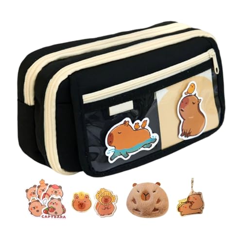 Illkjasfc Großes Federmäppchen 9 Fächer, Leinwand Stift Organizer, Hohe Kapazität Reise Kosmetik Aufbewahrungstasche für Studenten Erwachsene Büro, Schwarzes Federmäppchen, Mass Beauty von Illkjasfc