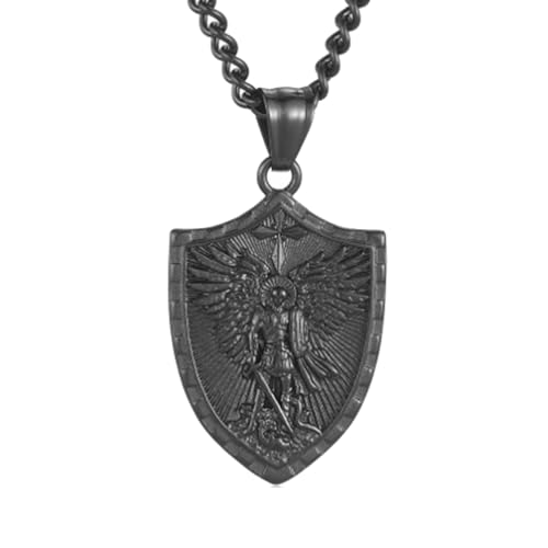 Illkjasfc Halskette mit Anhänger aus Edelstahl, Punk-Stil, Erzengel-Halskette, Engelsschild-Anhänger, Halsschmuck Illkjasfc Halskette mit Anhänger aus Edelstahl, Punk-Stil, Erzengel-Halskette, Engelsschild-Anhänger, Halsschmuck von Illkjasfc