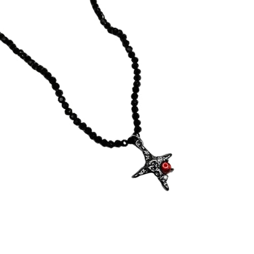 Illkjasfc Handgefertigte dunkle ästhetische Halskette, jugendliche schwarze Kristallperlen-Halskette mit Herz- und Schmetterlings-Akzent, für Damen, Gothic-Accessoires von Illkjasfc
