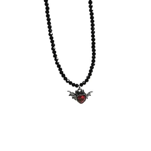 Illkjasfc Handgefertigte dunkle ästhetische Halskette, jugendliche schwarze Kristallperlen-Halskette mit Herz- und Schmetterlings-Akzent, für Damen, Gothic-Accessoires Illkjasfc Handgefertigte dunkle ästhetische Halskette, jugendliche schwarze Kristallperlen-Halskette mit Herz- und Schmetterlings-Akzent, für Damen, Gothic-Accessoires von Illkjasfc