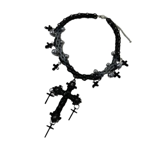 Illkjasfc Modische Halskette mit dunklen Kreuzen, tragbares Accessoire für Damen, Gothic- und Punk-Stil mit bequemer Passform, trendige Statement-Halskette von Illkjasfc