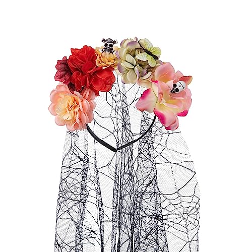 Illkjasfc Modischer, mehrfarbiger Haarreif in Blumen- und Totenkopf-Form, für Halloween, Bühne, Hochzeit, Party, Frauen-Stirnband von Illkjasfc