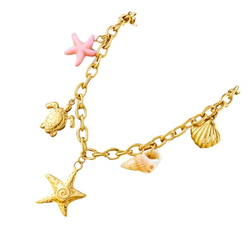 Illkjasfc Muschel- und Seestern-Halskette mit natürlicher Schönheit, einzigartiges Design mit Edelstahl für modische Frauen, langlebiger Schmuck von Illkjasfc