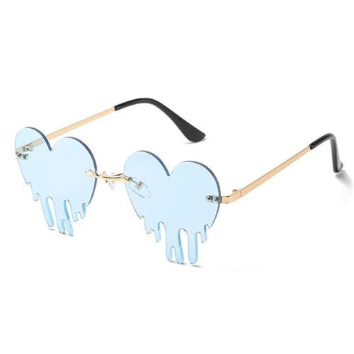 Illkjasfc Tropfende Sonnenbrille in Herzform für Damen und Jugendliche, modische randlose Veranstaltungsbrille für Musikfestival und Nachtveranstaltungen, rahmenlos von Illkjasfc
