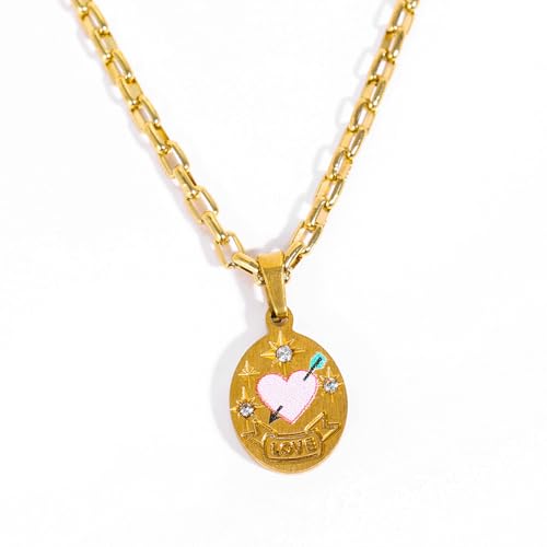 Illkjasfc Zarte Pfirsichblüten-Halskette, stabile Edelstahl-Halskette mit handbemaltem Muster, für Damen, trendiges Accessoire Illkjasfc Zarte Pfirsichblüten-Halskette, stabile Edelstahl-Halskette mit handbemaltem Muster, für Damen, trendiges Accessoire von Illkjasfc