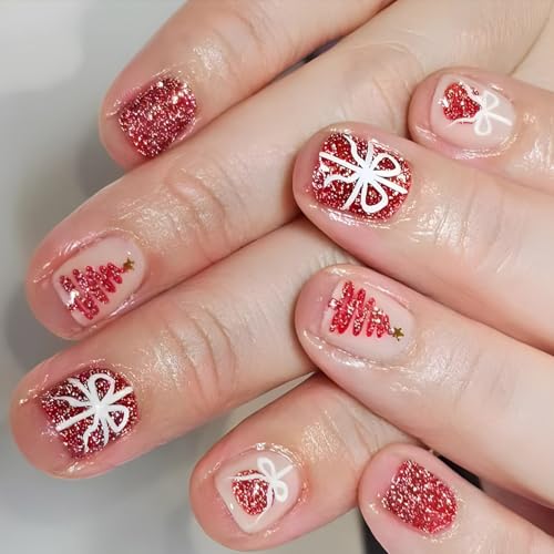 Künstliche Nägel Mit Weihnachtsbaum Schneeflocke Kurz Quadratisch Acryl Auf Den Nägeln Vollständige Abdeckung Zum Aufkleben Auf Den Nägeln Für Frauen von Illkjasfc