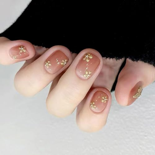 Künstliche Nägel zum Aufdrücken, kurz, quadratisch, Acryl, mit Schmetterlings- und Blumenmotiven, zum Aufkleben, für Damen, 24 Stück von Illkjasfc