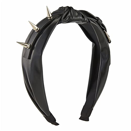 Stirnband mit Stacheln, Diadem, Stirnband für Damen, breit, geknotet, PU-Leder, Punk-Stirnband von Illkjasfc