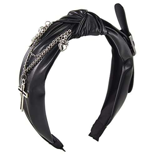 Stirnband mit Stacheln, Diadem, Stirnband für Damen, breit, geknotet, PU-Leder, Punk-Stirnband von Illkjasfc