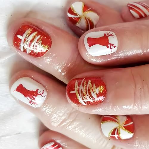 Weihnachten Falsche Acrylnägel Zum Aufdrücken Mit Schneeflocken Designs Kurze Quadratische Winter Kunstnägel Kunst Für Frauen 24 Stück von Illkjasfc