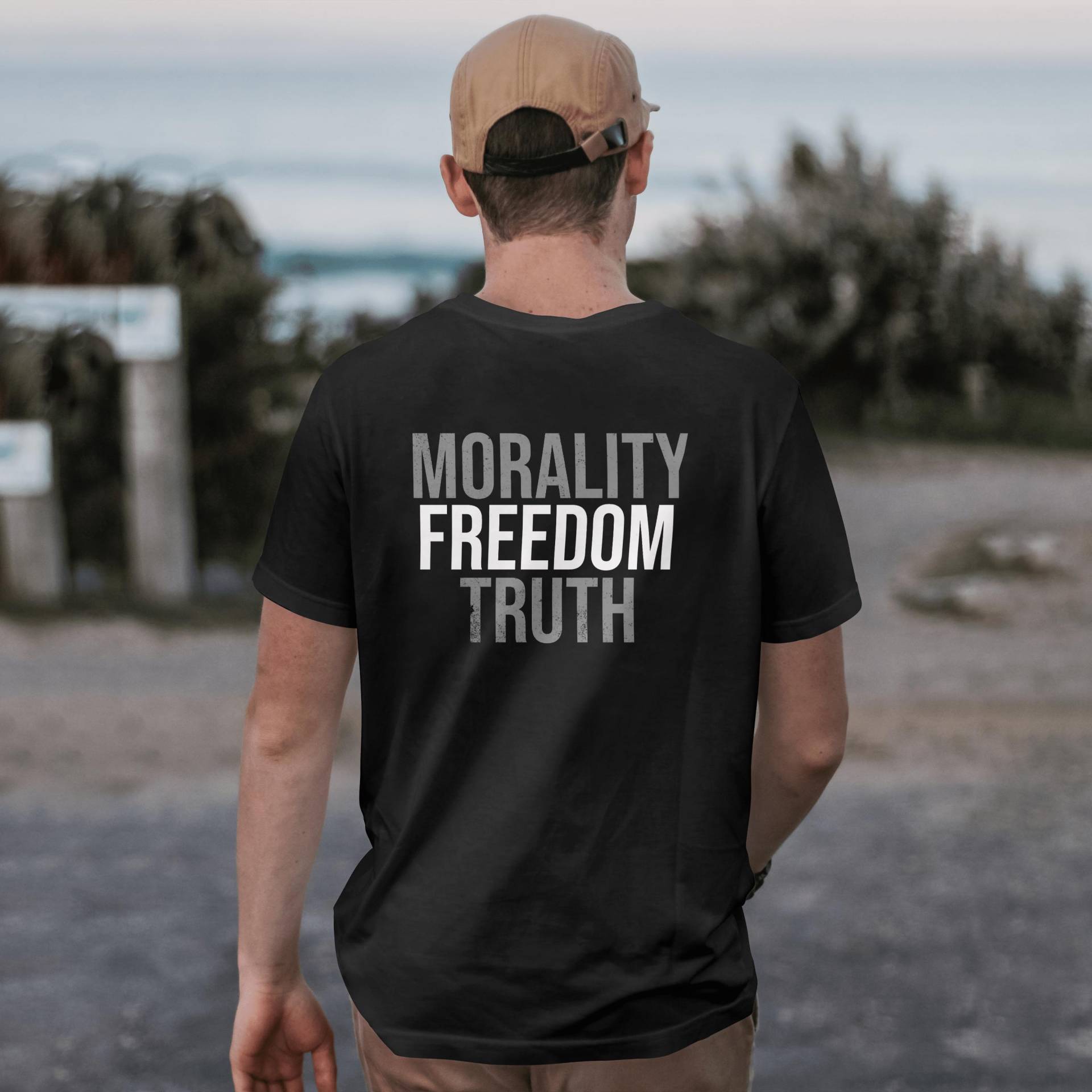 Morality/Freedom/Truth/Unisex Softstyle T-Shirt/Backprint von IlluminationbySascha