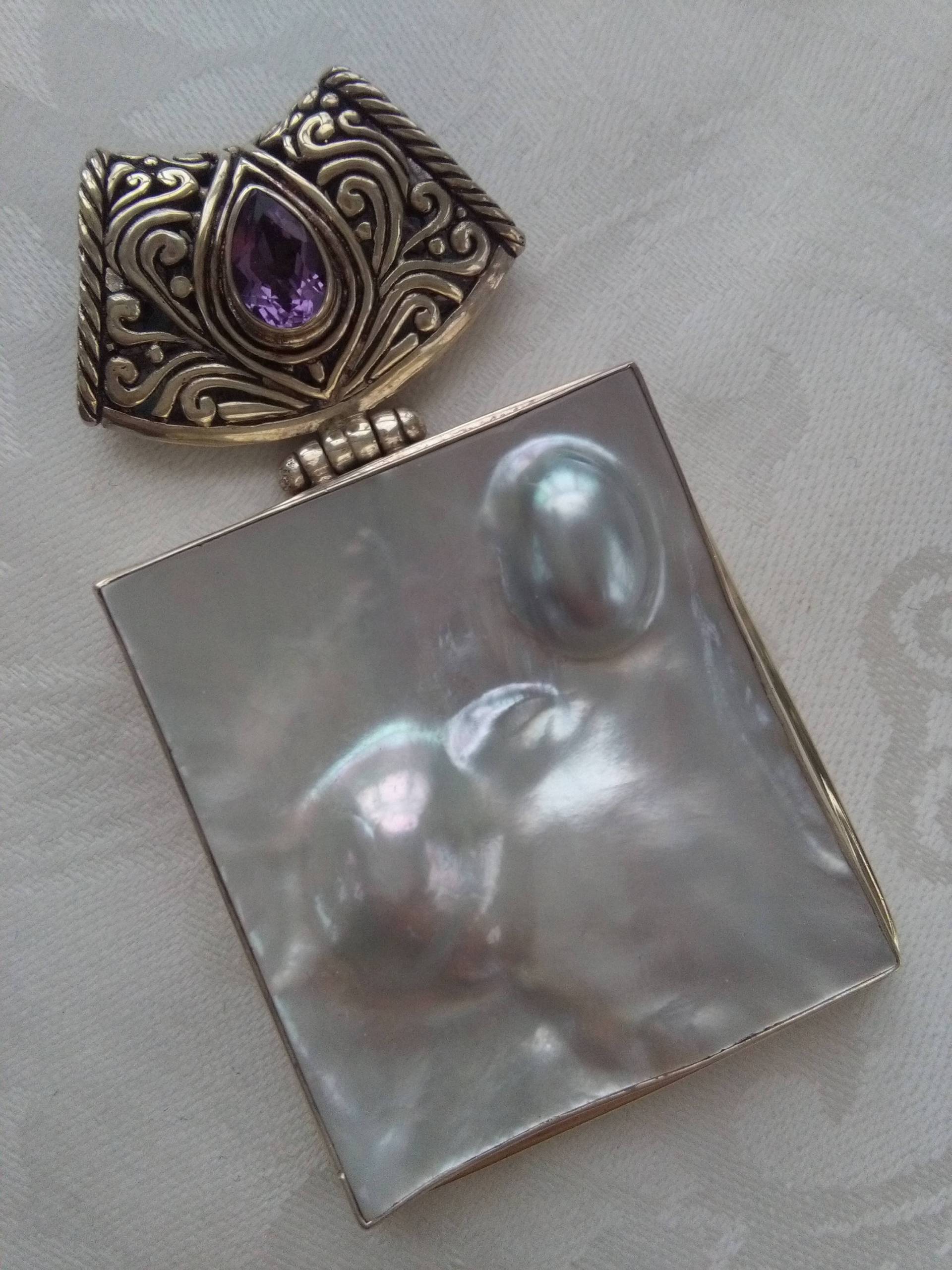 Amethyst Und Perlmutt Perlen Sterling Silberanhänger, Meisterwerk Handwerker Anhänger, Handmade Silber Amethyst Und Perlmutt Perlen Sterling Silberanhänger, Meisterwerk Handwerker Anhänger, Handmade Silber von IllunisMoon