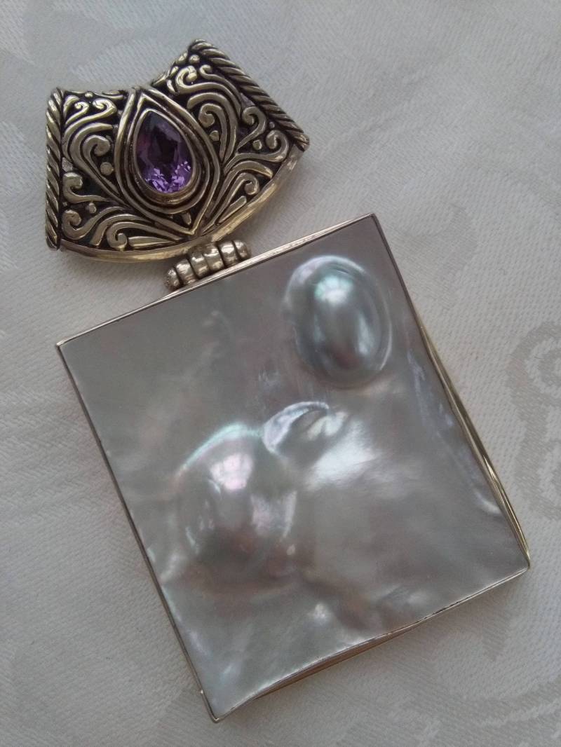 Amethyst Und Perlmutt Perlen Sterling Silberanhänger, Meisterwerk Handwerker Anhänger, Handmade Silber Amethyst Und Perlmutt Perlen Sterling Silberanhänger, Meisterwerk Handwerker Anhänger, Handmade Silber von IllunisMoon