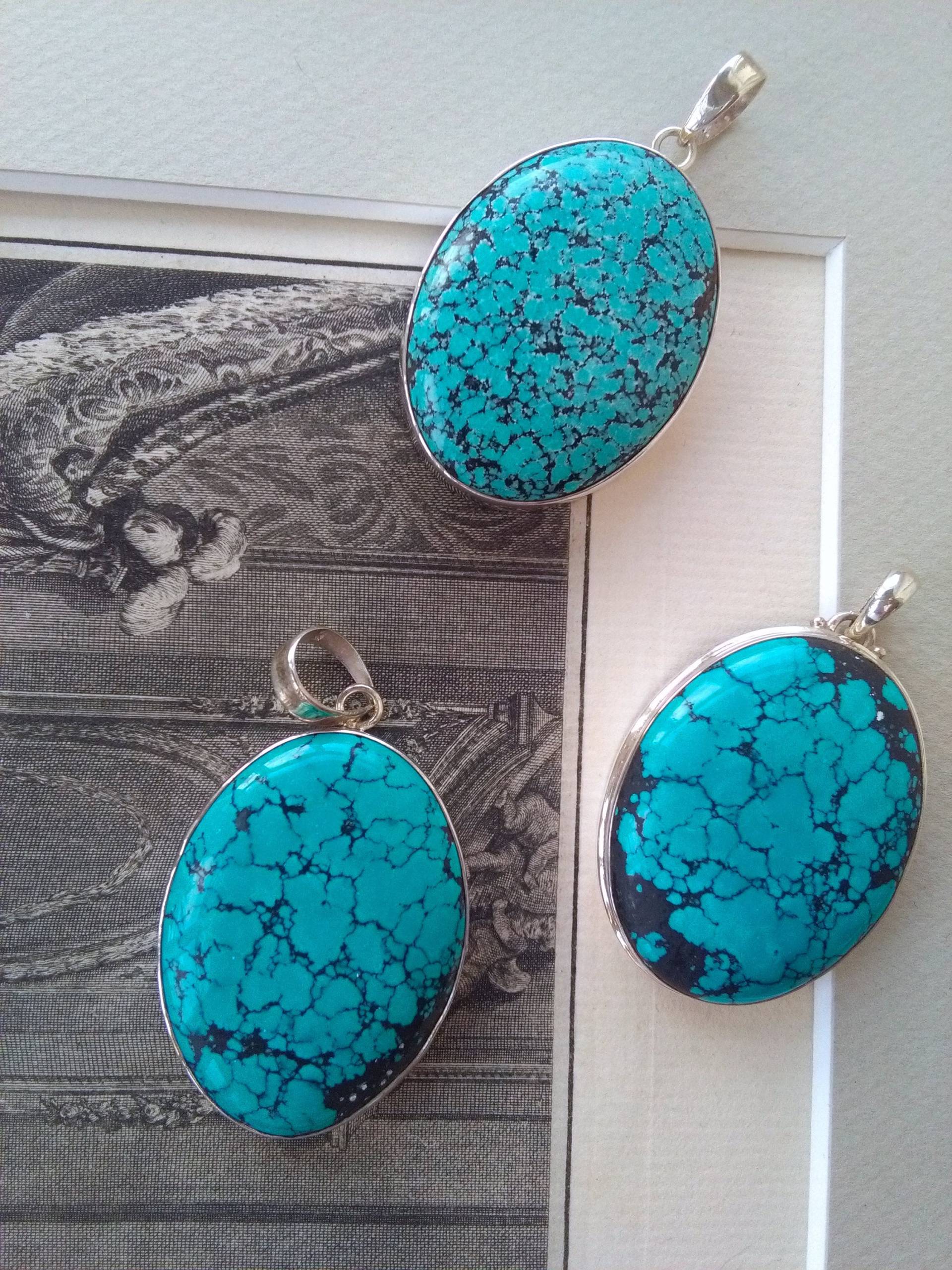 Anhänger Mit Echten Natürlichen Türkis Cabochons, Handwerker Handgefertigte Große Statement Schmuck in 925Er Sterling Silber Anhänger Mit Echten Natürlichen Türkis Cabochons, Handwerker Handgefertigte Große Statement Schmuck in 925Er Sterling Silber von IllunisMoon