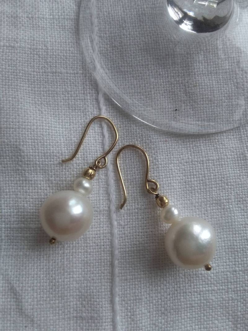 Große 10mm/0.39 "Kultivierten Welligkeit Perlen Vermeil Ohrringe, Gold Auf 925 Sterling Silber von IllunisMoon