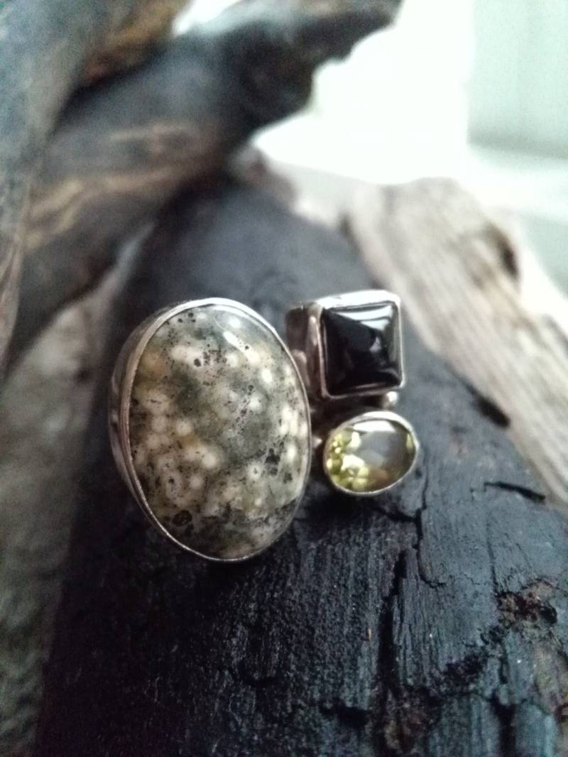 Jaspis, Onyx Und Citrin Oben Schließen Sterling Silberring von IllunisMoon