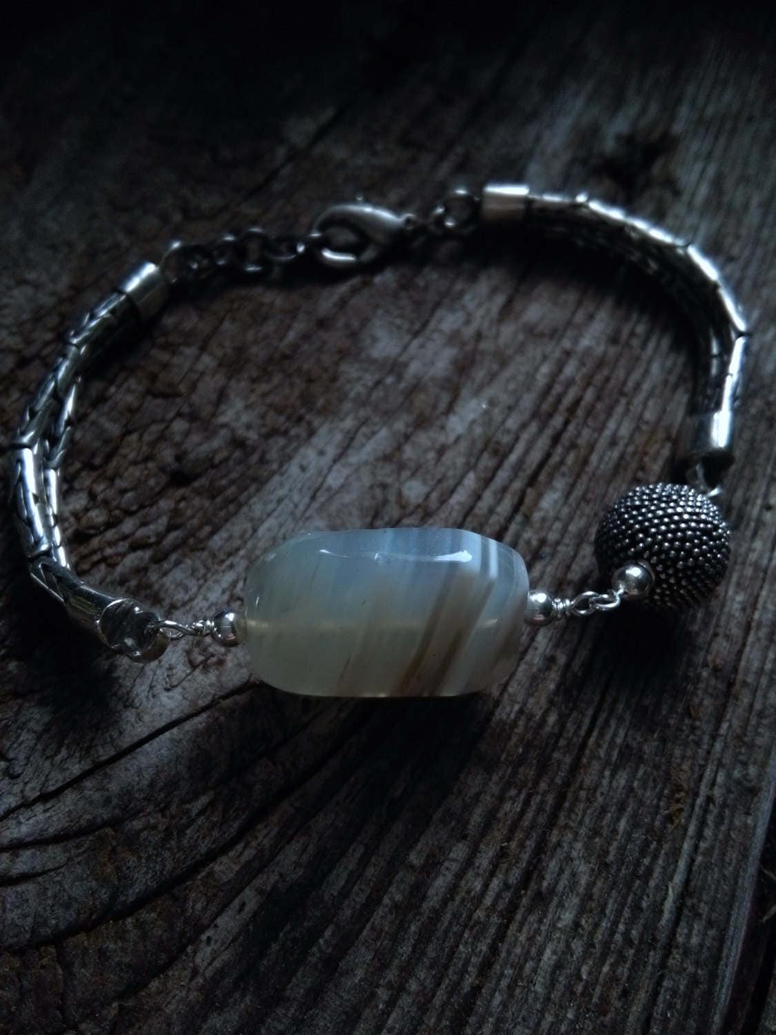 Natürliche Gebänderte Achat Silber Königskette Armband Natürliche Gebänderte Achat Silber Königskette Armband von IllunisMoon