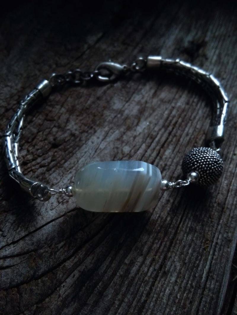 Natürliche Gebänderte Achat Silber Königskette Armband Natürliche Gebänderte Achat Silber Königskette Armband von IllunisMoon