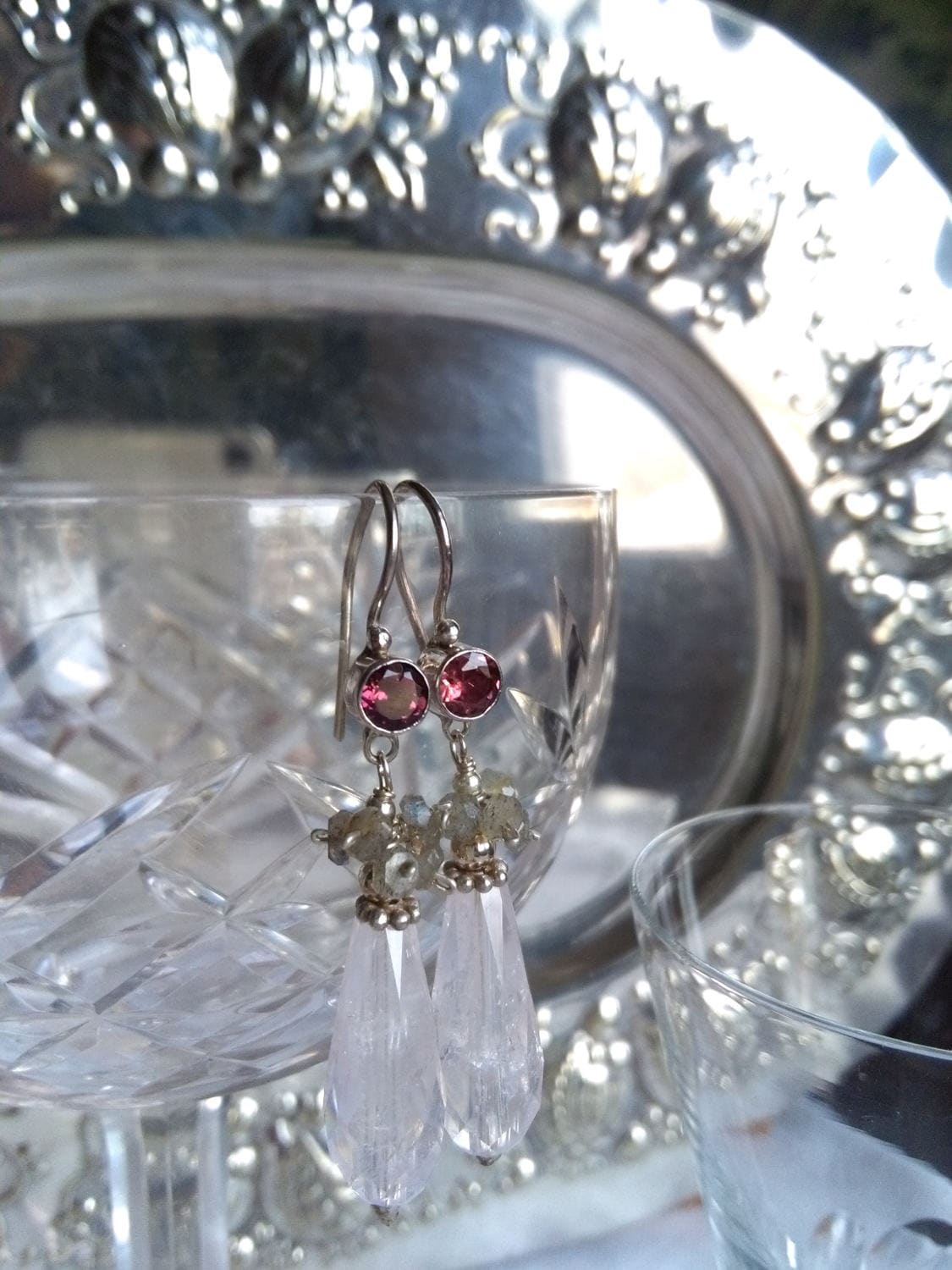 Turmalin, Labradorit Und Rosenquarz, Sterling Silber Tropfen Ohrhänger Turmalin, Labradorit Und Rosenquarz, Sterling Silber Tropfen Ohrhänger von IllunisMoon