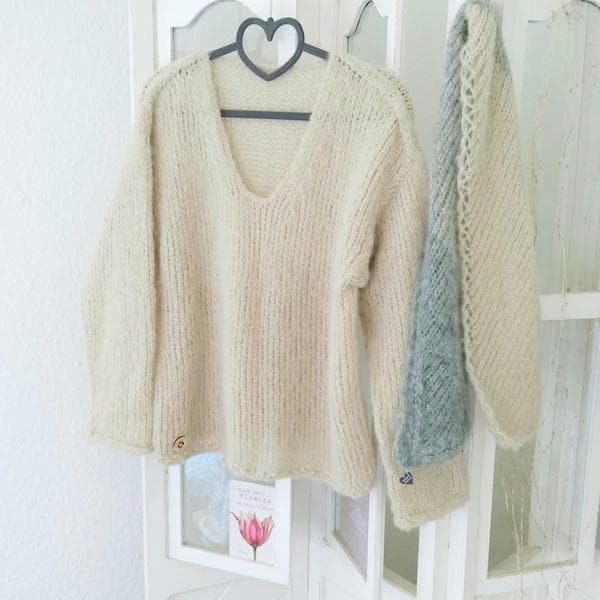 Alpaka/Seide Set, Handgestrickt, Pullover , Schal, Damen , Flauschig, Leicht, Warm Farbauswahl von IlonasKreativStube