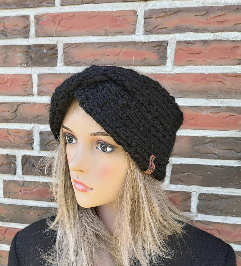 Alpaka/Wolle/ Stirnband, Knoten Gestrickt, Schwarz von IlonasKreativStube