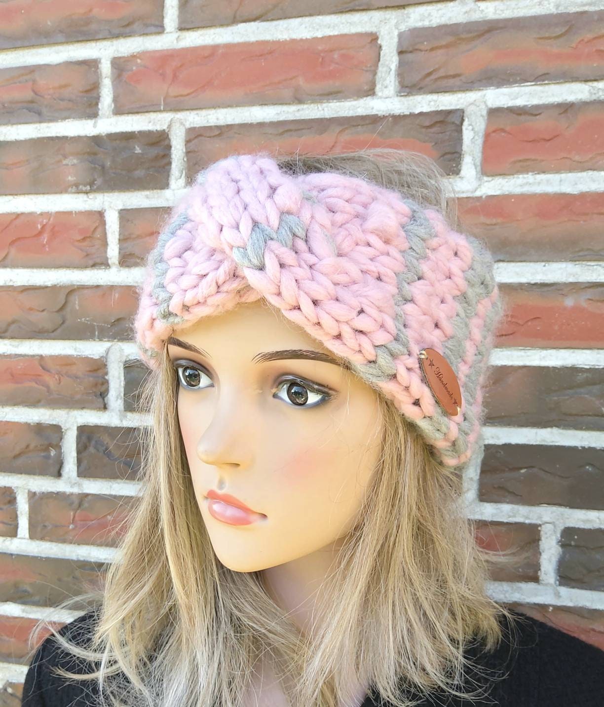 Chanky-stirnband Damen Weich Klobig Modern Rosa Grau von IlonasKreativStube