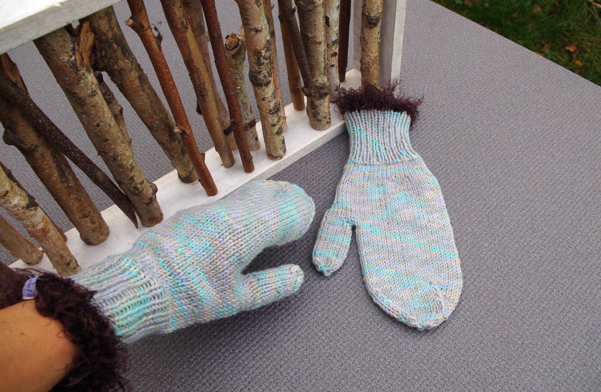 Fausthandschuhe, Wollhandschuhe, Schurwolle, Mint-Tönen von IlonasKreativStube