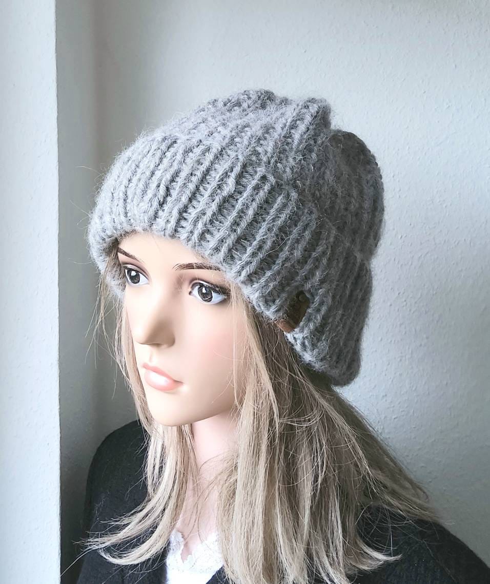 Kaschmir/Seide Mütze, Umschlag Mütze, Umkrempeln, Grau, Weich Warm, Flauschig von IlonasKreativStube