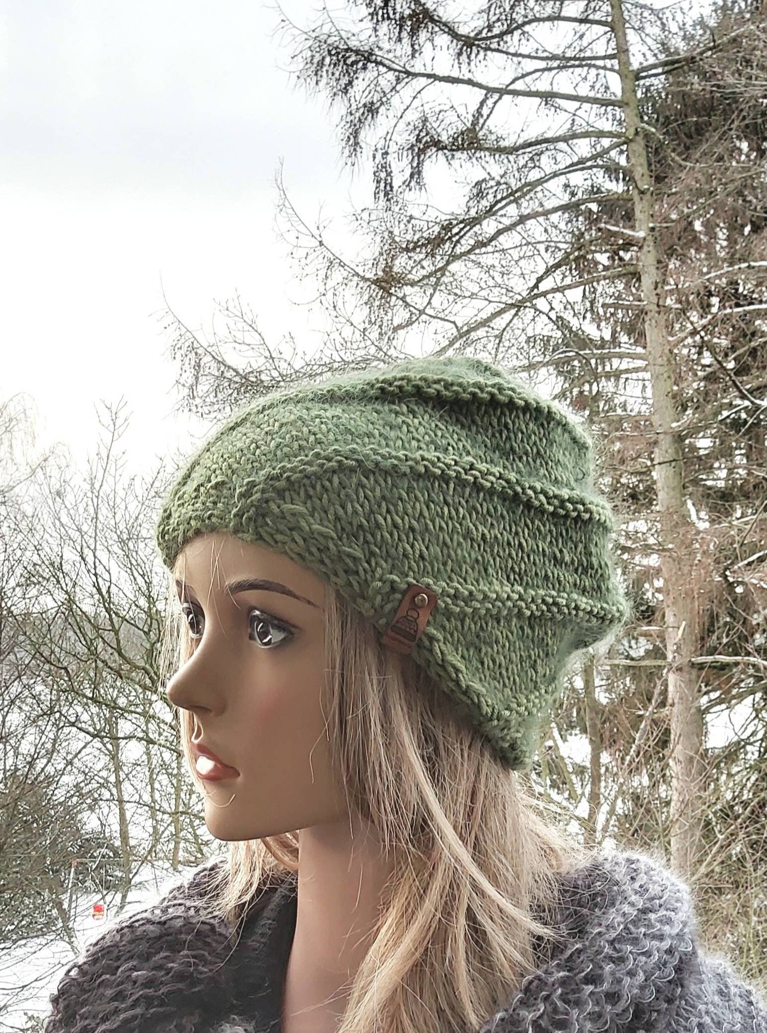 Merino/Mohair, Seide , Grün, Violett Mütze, Weich, Damen Beanie von IlonasKreativStube