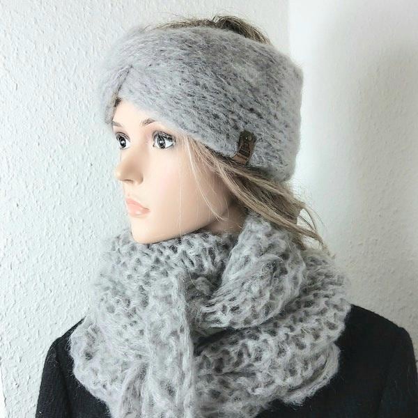 Set Mohair Dreiecktuch, Stirnband, Doppel, Stola, Schal, Farbauswahl von IlonasKreativStube