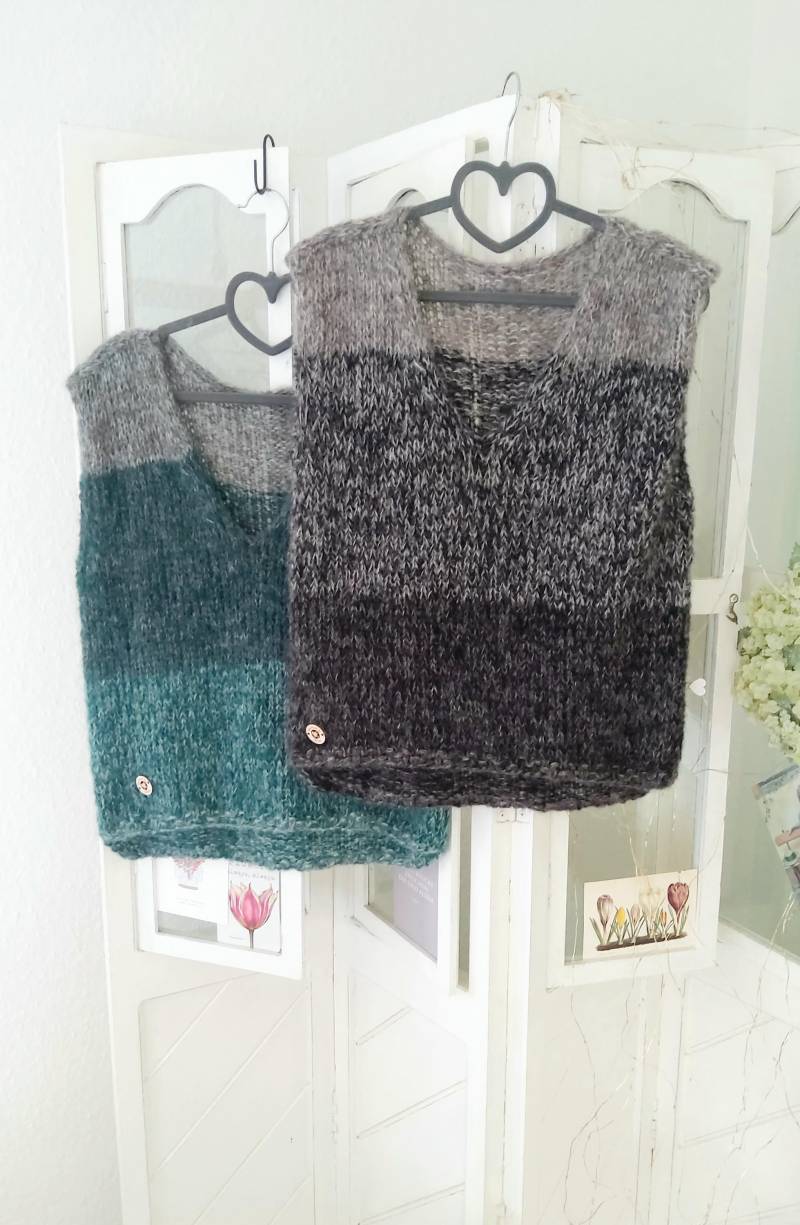 Versandbereit Alpaka/Seide, Handgestrickt V Pullunder/Pullover, Flauschig, Leicht von IlonasKreativStube