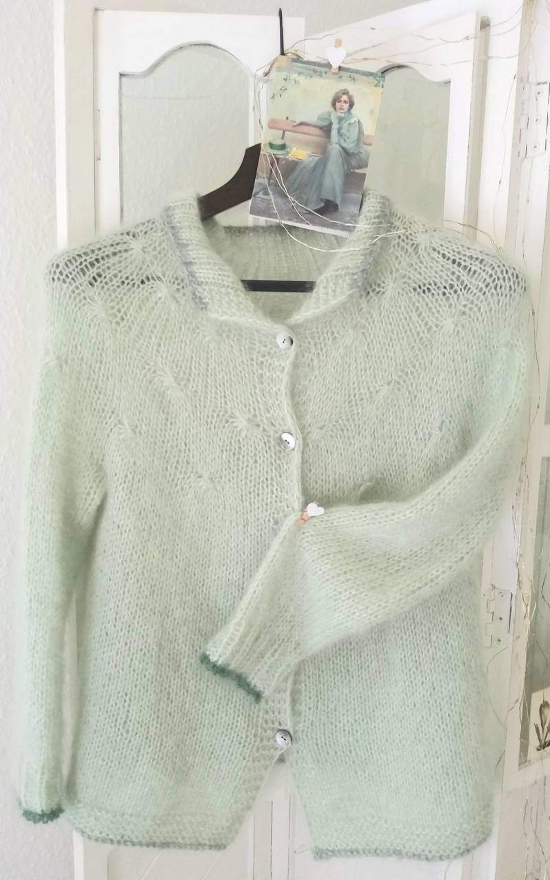 Versandbereit Mohair /Seide Strickjacke, Damen Kleidung , Abendjacke, Handgestrickt von IlonasKreativStube