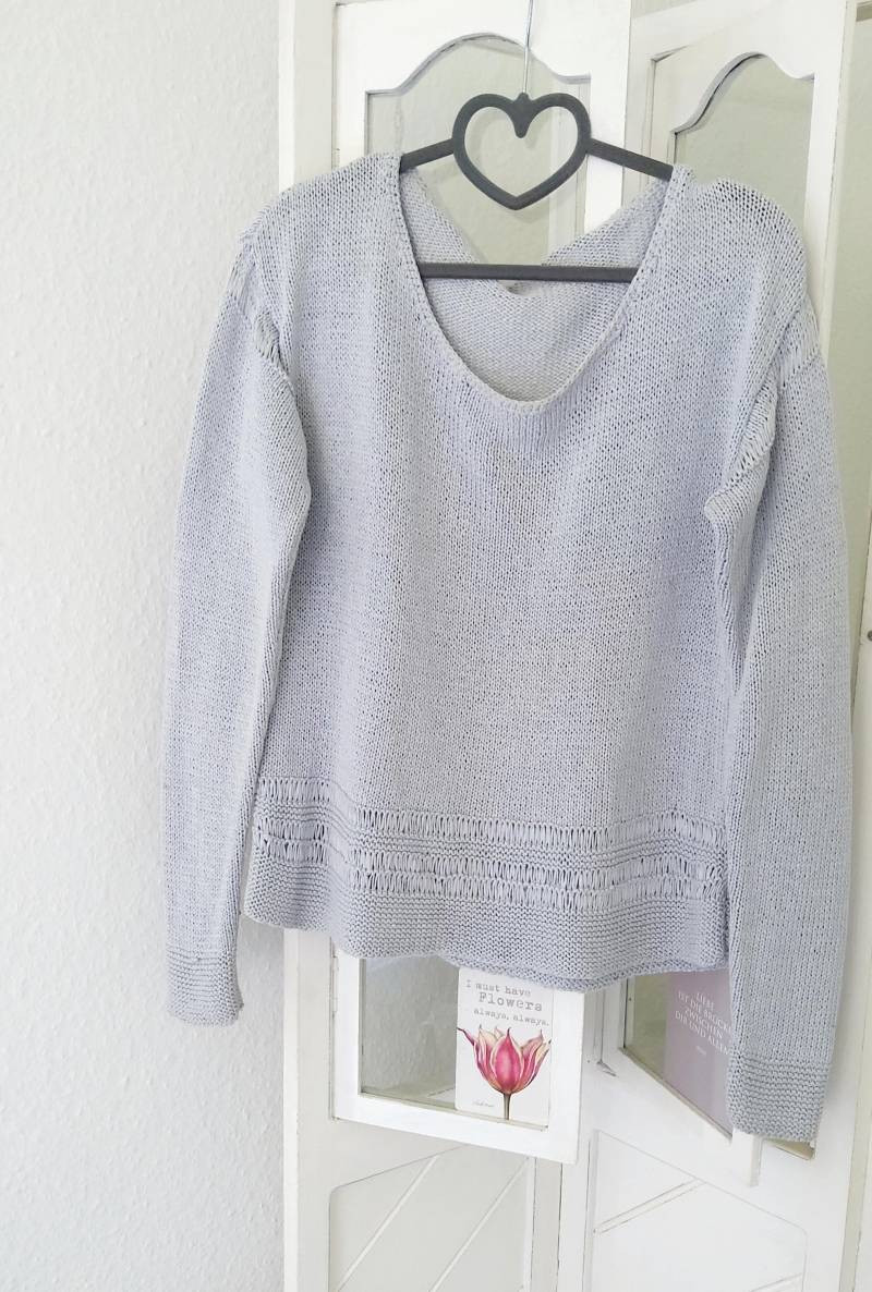 Versandbereitbaumwoll Pullover, Blau, Hand Gestrickt Damen von IlonasKreativStube