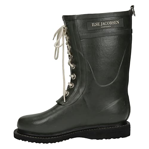 Ilse Jacobsen HORNBÆK | Halbhohe Damen Gummistiefel aus Natur Bio Gummi | Wasserdicht | PVC Frei | 3/4 Lange Stiefel mit Schnürsenkel aus Baumwolle | RUB15 | Grün 40 EU von Ilse Jacobsen