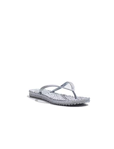 Ilse Jacobsen Damen Sandalen flach | Flip Flops mit Riemen | Schuhe mit Sohle aus Bast | Glitter Look | CHEERFUL01 ,41 EU,Silber von Ilse Jacobsen