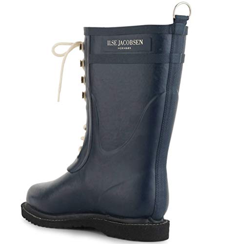 Ilse Jacobsen HORNBÆK | Halbhohe Damen Gummistiefel aus Natur Bio Gummi | Wasserdicht | PVC Frei | 3/4 Lange Stiefel mit Schnürsenkel aus Baumwolle | RUB15 | Blau 38 EU von Ilse Jacobsen